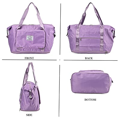 Purple 100% Polyester Hand Washable Foldable Travel Bag with Zipper Closure