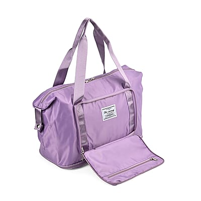 Purple 100% Polyester Hand Washable Foldable Travel Bag with Zipper Closure