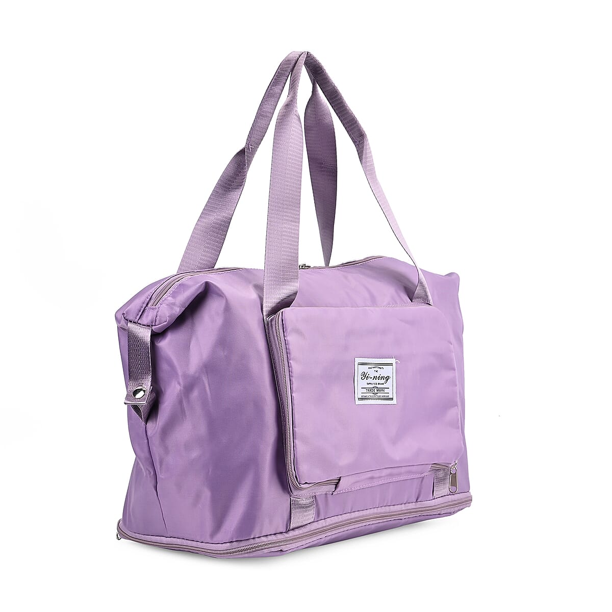Purple 100% Polyester Hand Washable Foldable Travel Bag with Zipper Closure image number 4