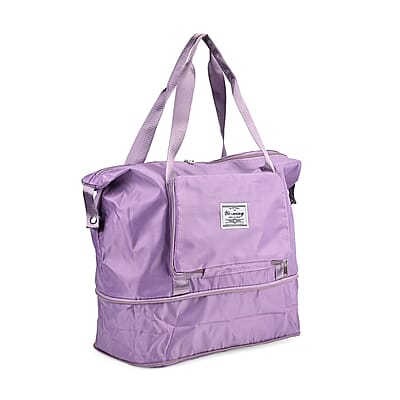 Purple 100% Polyester Hand Washable Foldable Travel Bag with Zipper Closure