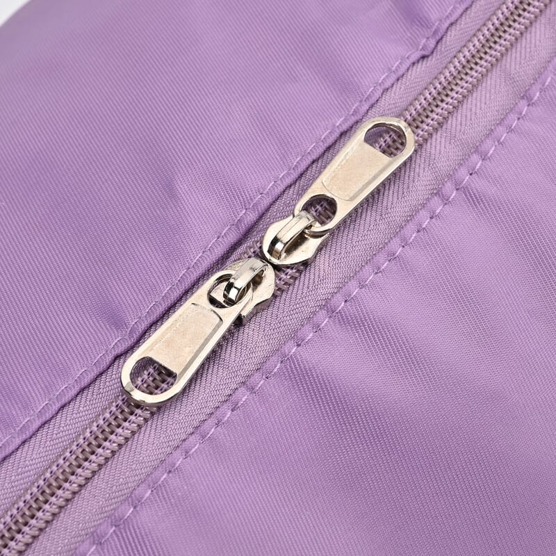 Purple 100% Polyester Hand Washable Foldable Travel Bag with Zipper Closure