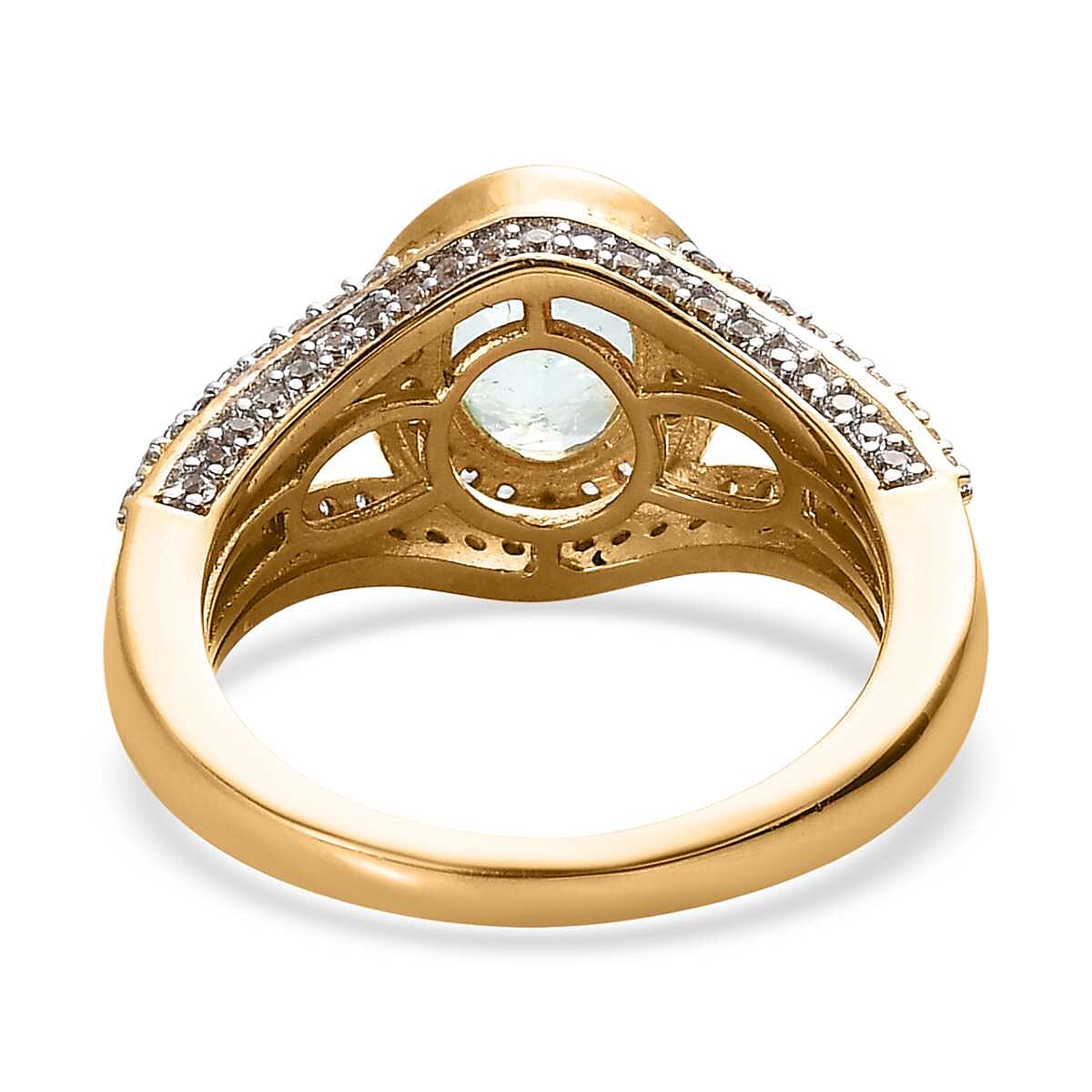 Boyaca Colombian Emerald, Brown and White Zircon Halo Ring in Vermeil Yellow Gold Over Sterling Silver (Size 6.0) 2.25 ctw