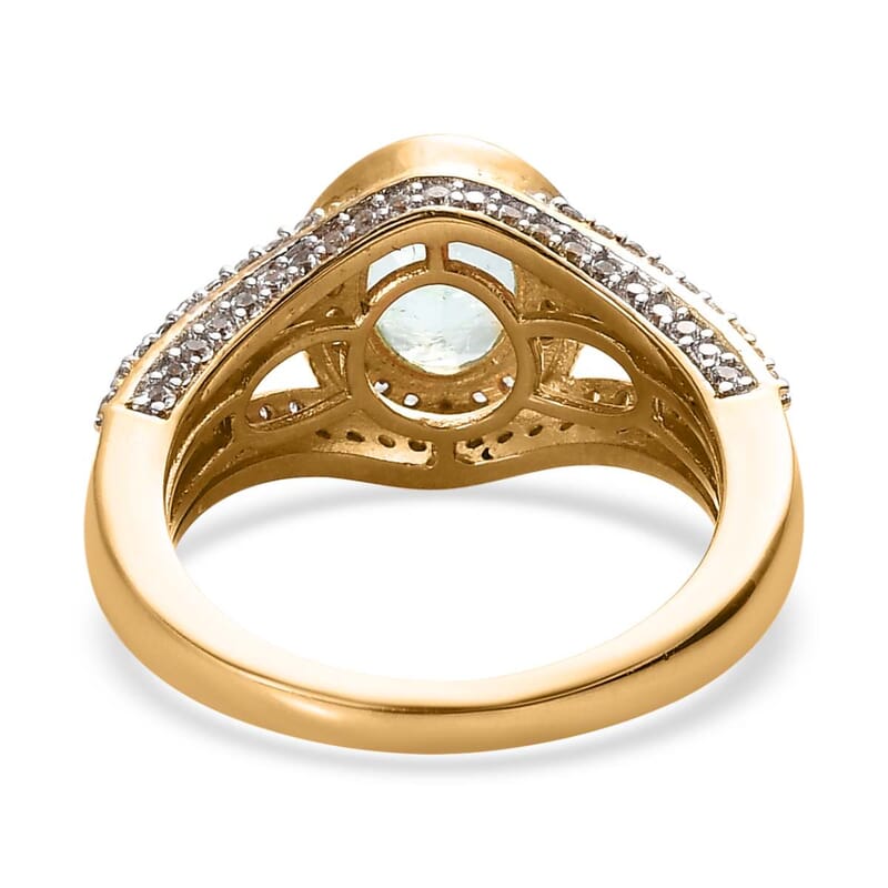 Boyaca Colombian Emerald, Brown and White Zircon Halo Ring in Vermeil Yellow Gold Over Sterling Silver (Size 6.0) 2.25 ctw
