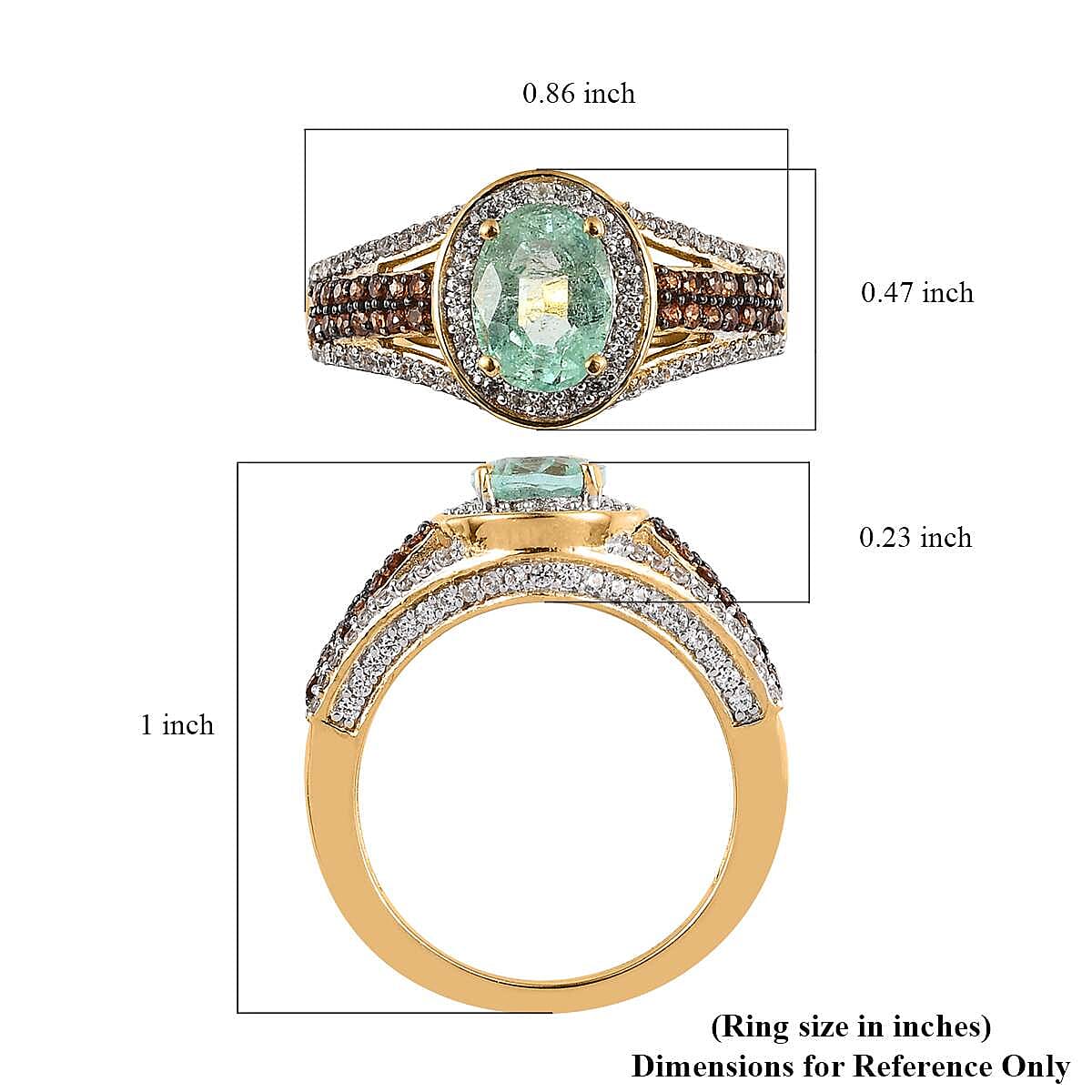 Boyaca Colombian Emerald, Brown and White Zircon Halo Ring in Vermeil Yellow Gold Over Sterling Silver (Size 6.0) 2.25 ctw