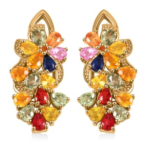 Rainbow Sapphire 5.60 ctw Floral Earrings in Vermeil Yellow Gold Over Sterling Silver