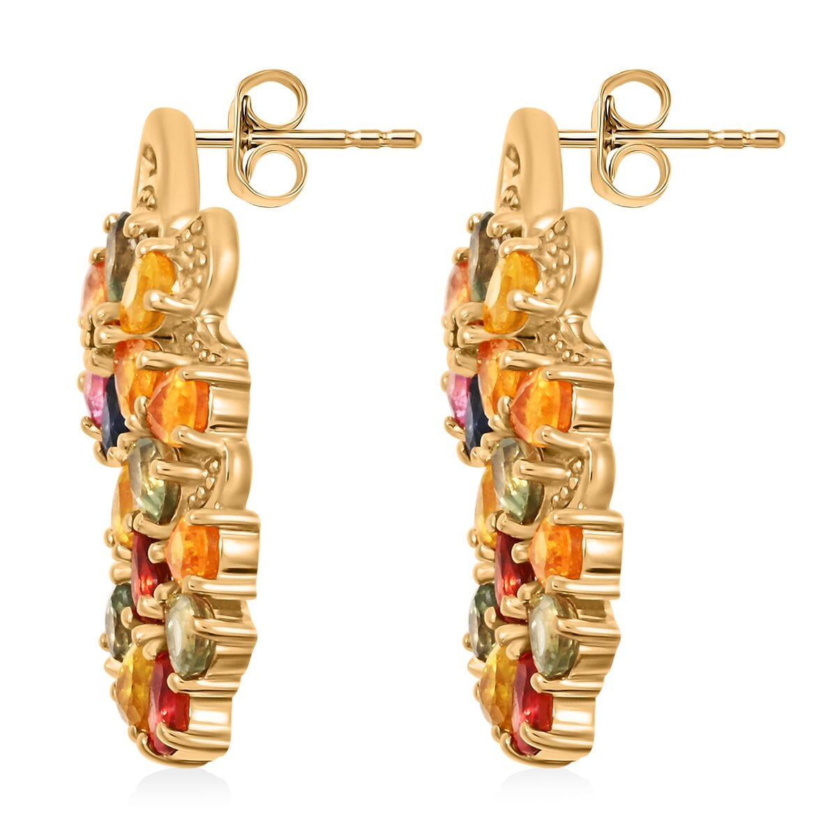 Rainbow Sapphire 5.60 ctw Floral Earrings in Vermeil Yellow Gold Over Sterling Silver image number 3