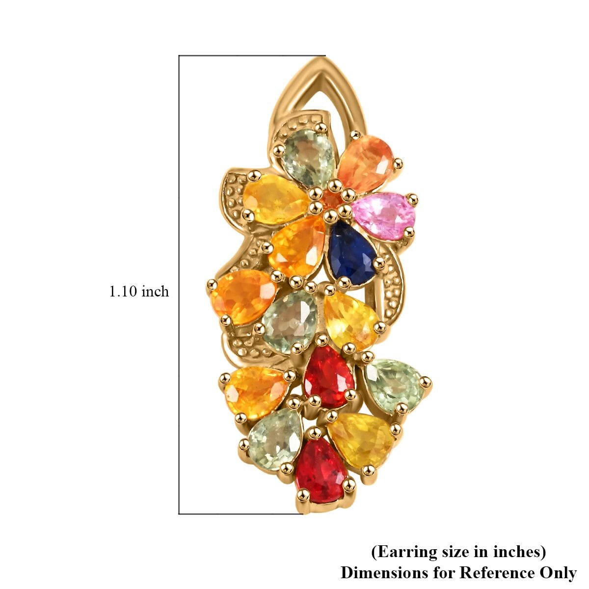 Rainbow Sapphire 5.60 ctw Floral Earrings in Vermeil Yellow Gold Over Sterling Silver image number 4