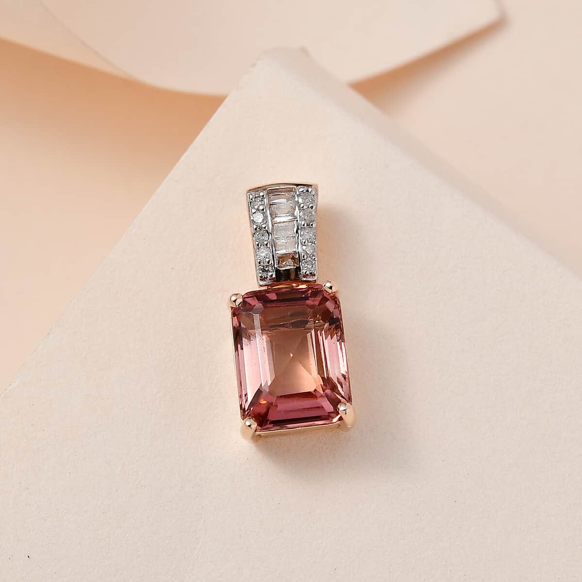 Luxoro 10K Rose Gold Premium Blush Tourmaline and Diamond Pendant 3.35 ctw image number 1