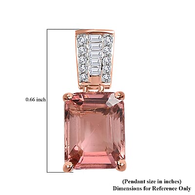 Luxoro 10K Rose Gold Premium Blush Tourmaline and Diamond Pendant 3.35 ctw