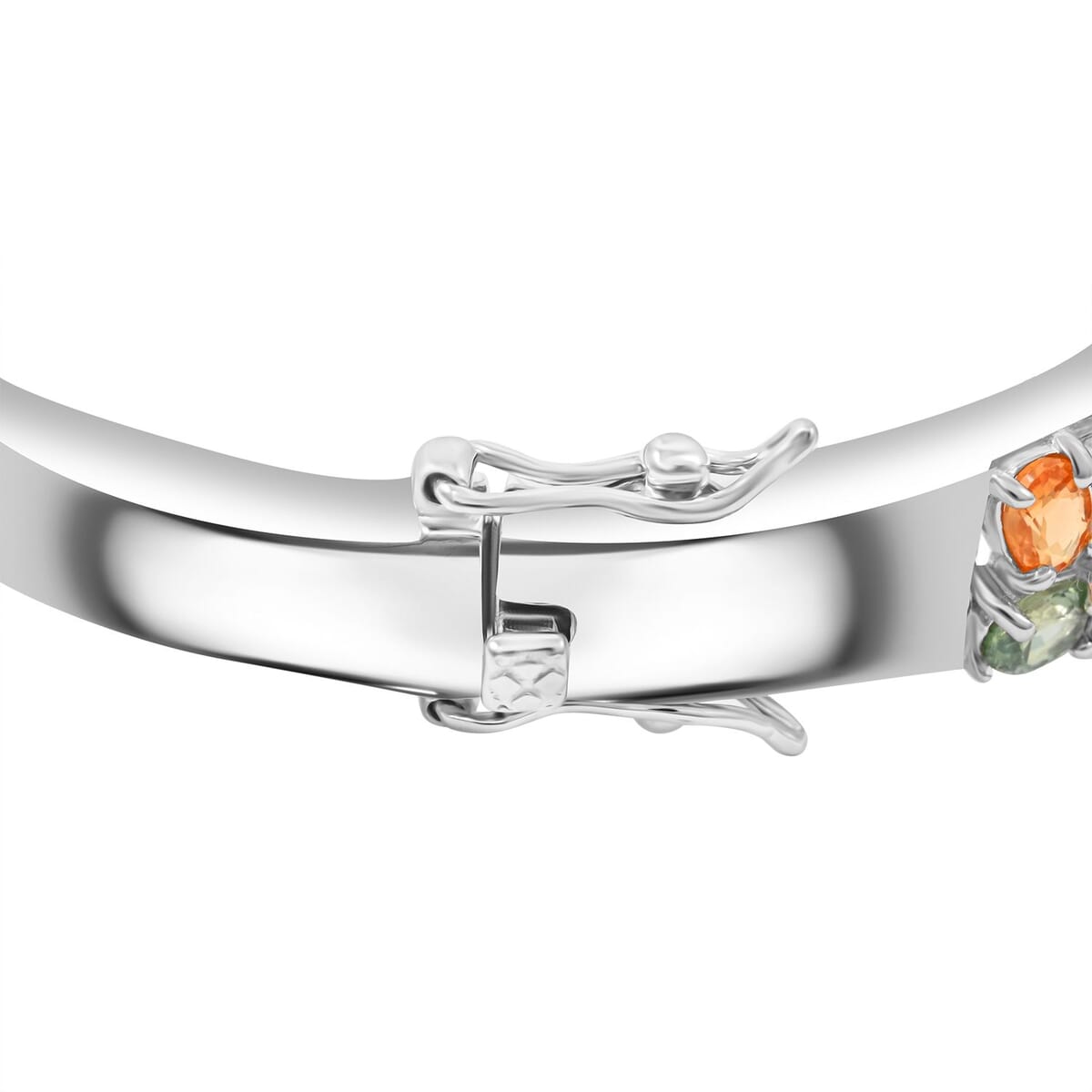 Rainbow Sapphire and White Zircon 7.30 ctw Starfish Bangle Bracelet in Rhodium Over Sterling Silver (7.50 In) image number 2