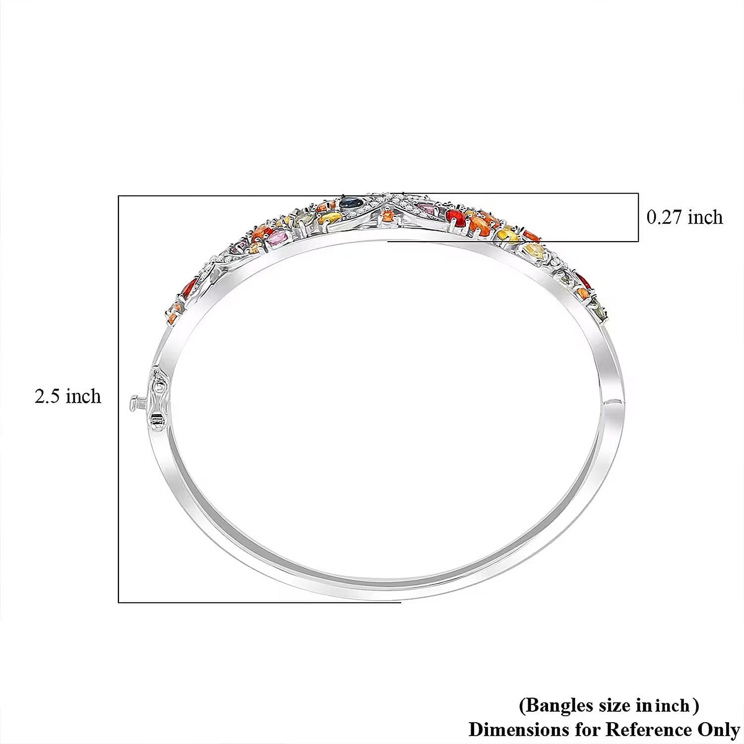 Rainbow Sapphire and White Zircon 7.30 ctw Starfish Bangle Bracelet in Rhodium Over Sterling Silver (7.50 In)