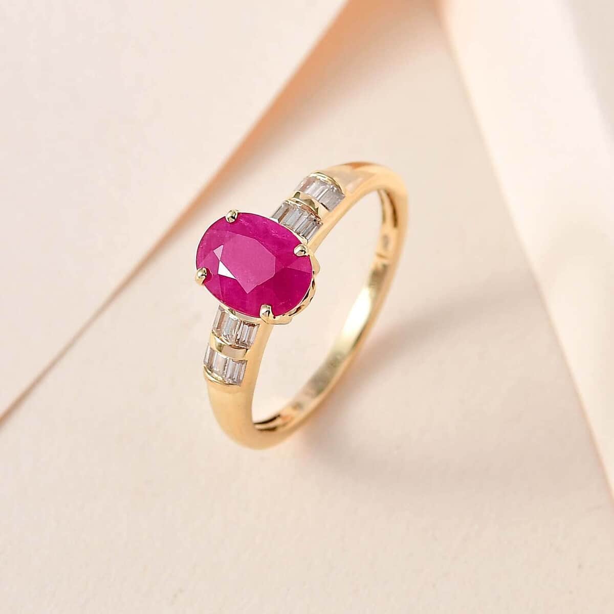 Luxoro 14K Yellow Gold AAA Mozambique Ruby and Moissanite Ring (Size 7.0) 1.70 ctw image number 1