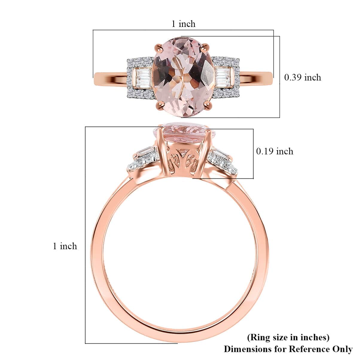 Luxoro 14K Rose Gold AAA Pink Morganite and Moissanite Ring (Size 10.0) 1.65 ctw image number 5