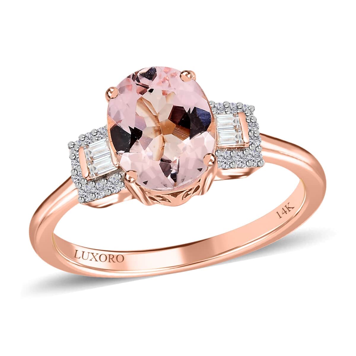 Luxoro 14K Rose Gold AAA Pink Morganite and Moissanite Ring (Size 6.0) 1.65 ctw image number 0