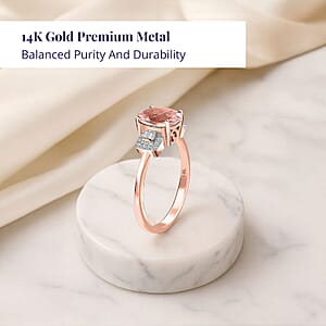 Luxoro 14K Rose Gold AAA Pink Morganite and Moissanite Ring (Size 6.0) 1.65 ctw