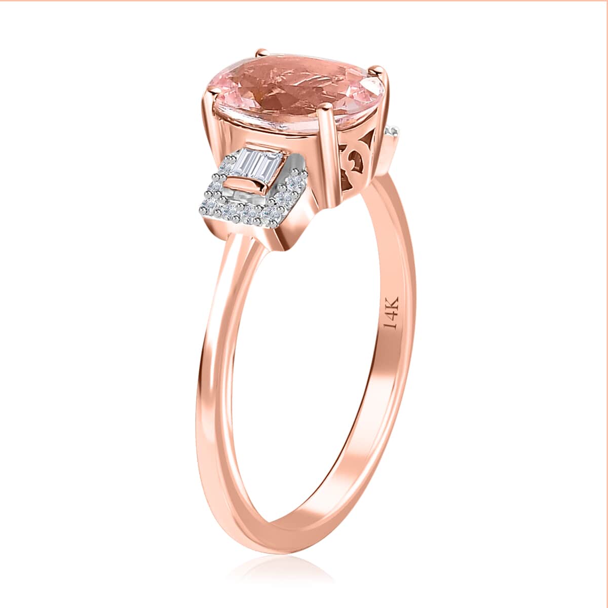 Luxoro 14K Rose Gold AAA Pink Morganite and Moissanite Ring (Size 6.0) 1.65 ctw image number 3