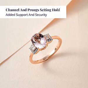 Luxoro 14K Rose Gold AAA Pink Morganite and Moissanite Ring (Size 6.0) 1.65 ctw