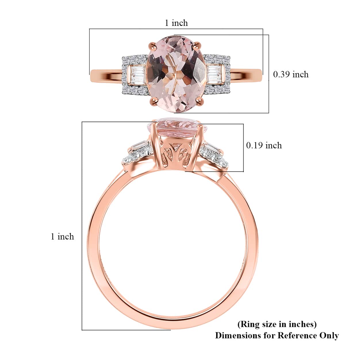 Luxoro 14K Rose Gold AAA Pink Morganite and Moissanite Ring (Size 6.0) 1.65 ctw image number 5