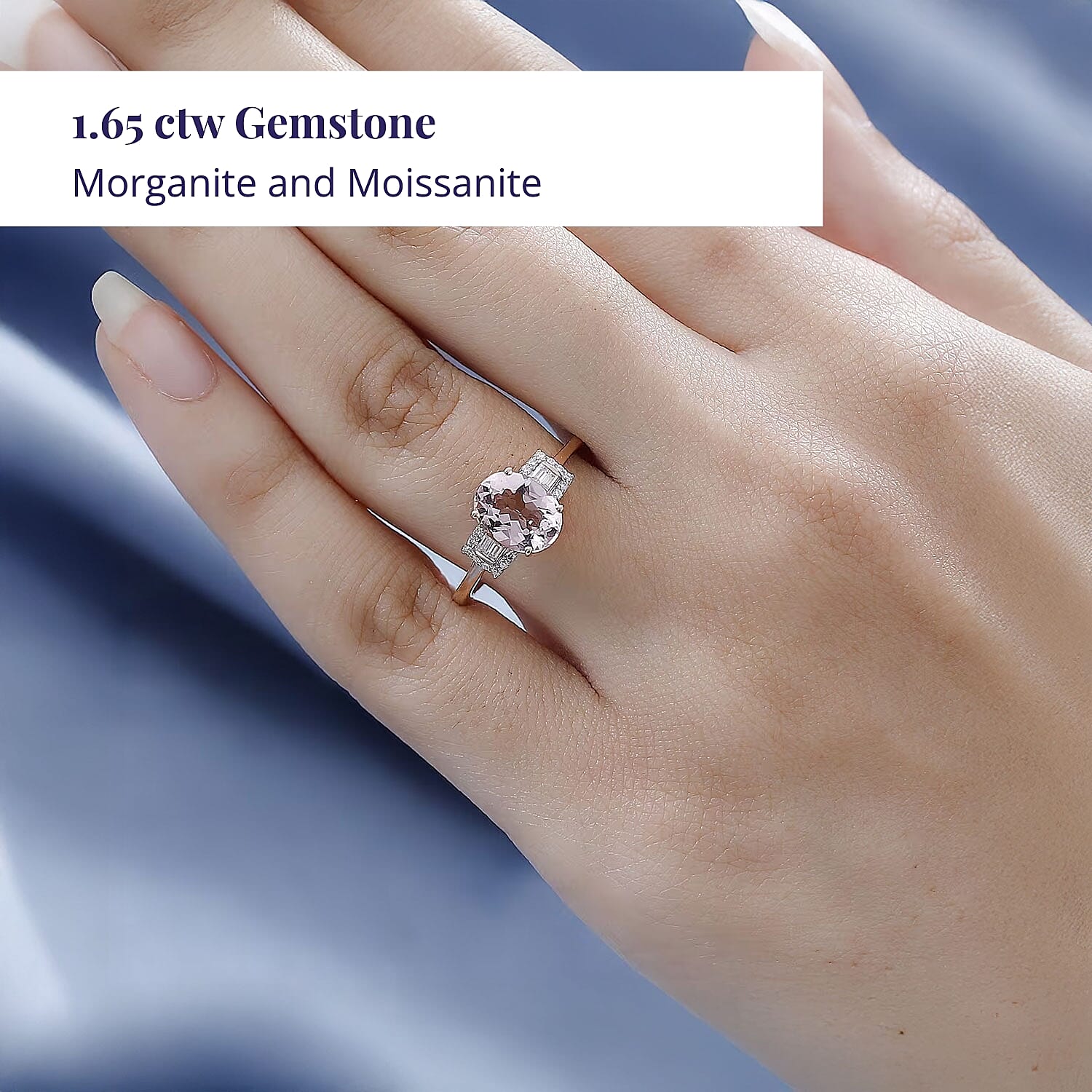 Luxoro 14K Rose Gold AAA Pink Morganite and Moissanite Ring (Size 8.0) 1.65 ctw
