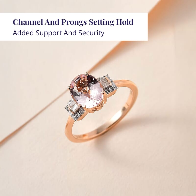 Luxoro 14K Rose Gold AAA Pink Morganite and Moissanite Ring (Size 8.0) 1.65 ctw