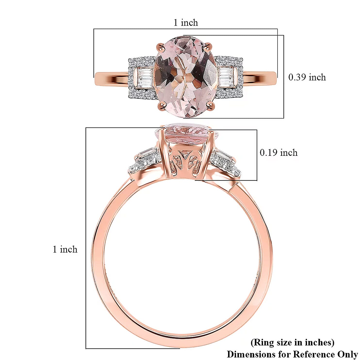 Luxoro 14K Rose Gold AAA Pink Morganite and Moissanite Ring (Size 8.0) 1.65 ctw