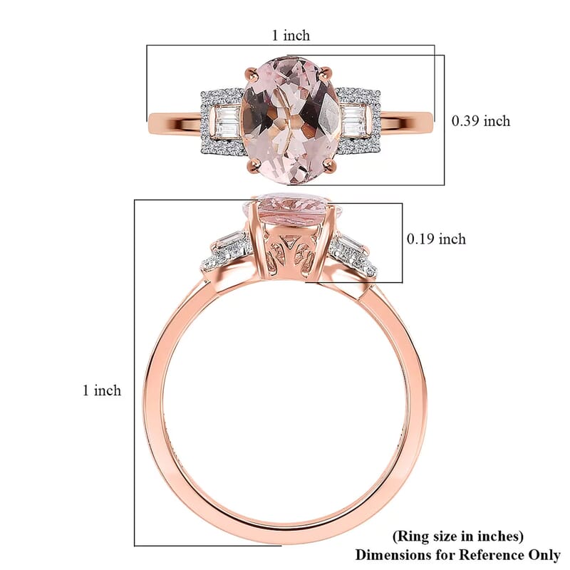 Luxoro 14K Rose Gold AAA Pink Morganite and Moissanite Ring (Size 8.0) 1.65 ctw