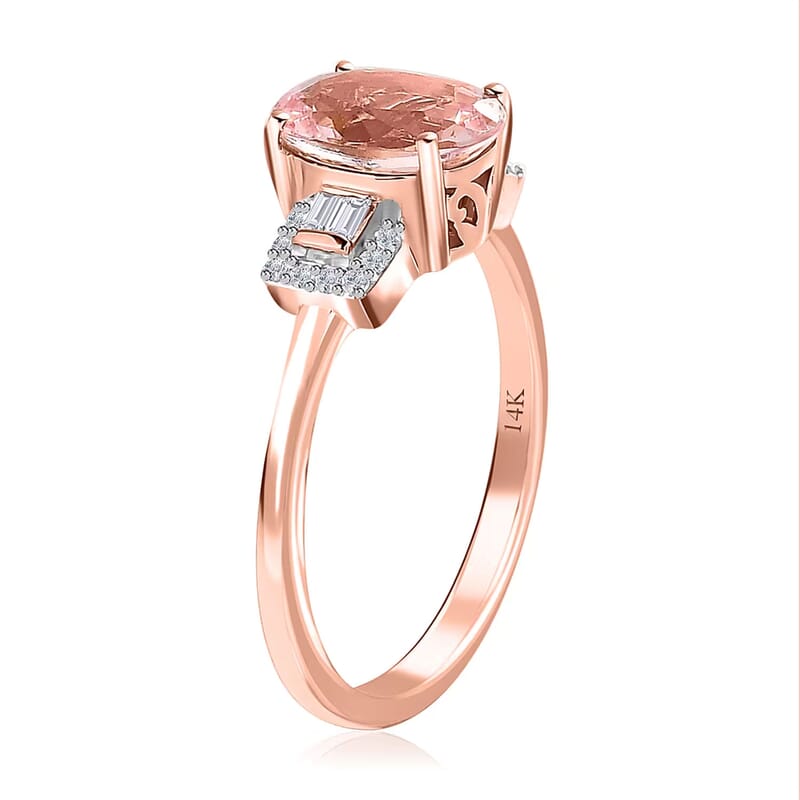 Luxoro 14K Rose Gold AAA Pink Morganite and Moissanite Ring (Size 8.0) 1.65 ctw