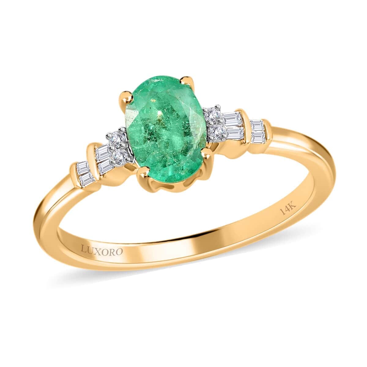 Luxoro 14K Yellow Gold AAA Boyaca Colombian Emerald and G-H I2 Diamond Ring 0.80 ctw image number 0