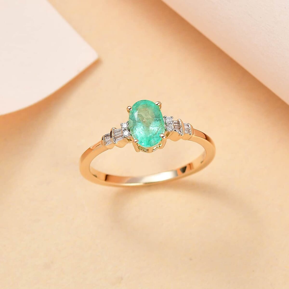 Luxoro 14K Yellow Gold AAA Boyaca Colombian Emerald and G-H I2 Diamond Ring 0.80 ctw image number 1