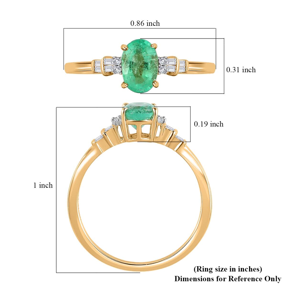 Luxoro 14K Yellow Gold AAA Boyaca Colombian Emerald and G-H I2 Diamond Ring 0.80 ctw image number 5
