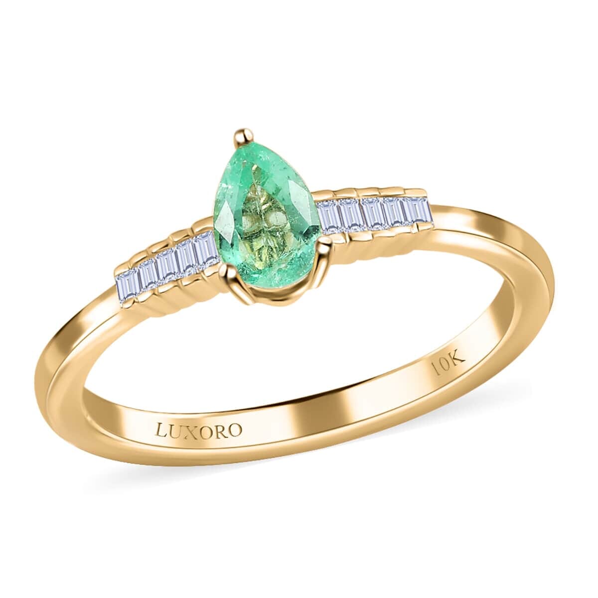 Luxoro 14K Yellow Gold AAA Boyaca Colombian Emerald and G-H I2 Diamond Ring 0.50 ctw image number 0