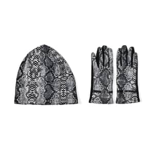Python Skin Printed Hat (9.5 cm) and 1 Pair Gloves - Gray