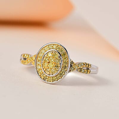 Natural Yellow Diamond I3 Infinity Shank Ring in Platinum Over Sterling Silver (Size 7.0) 0.25 ctw
