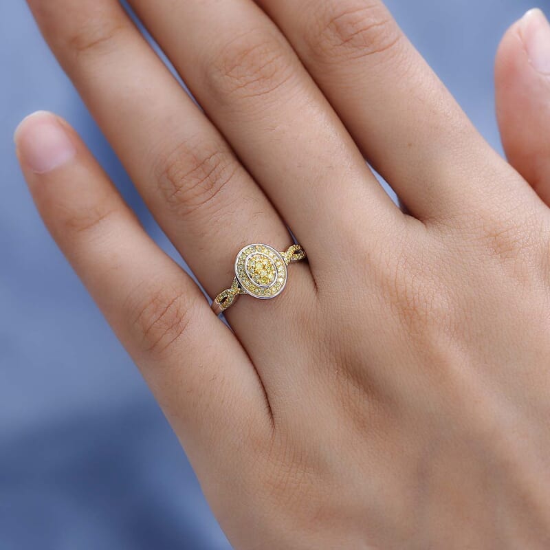 Natural Yellow Diamond I3 Infinity Shank Ring in Platinum Over Sterling Silver (Size 7.0) 0.25 ctw