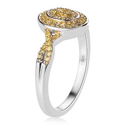 Natural Yellow Diamond I3 Infinity Shank Ring in Platinum Over Sterling Silver (Size 7.0) 0.25 ctw