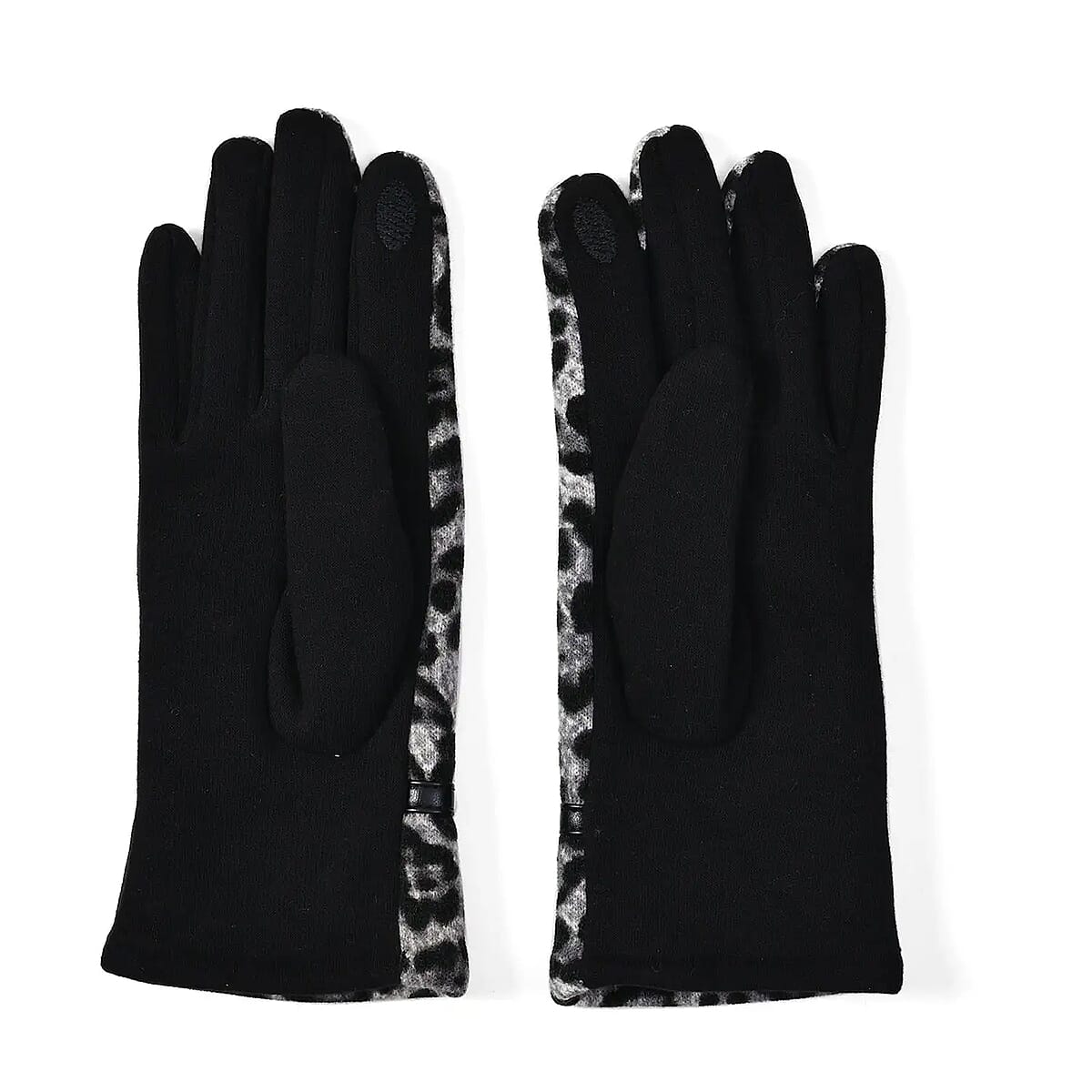 Leopard Skin Printed Hat and 1 Pair Gloves - Dark Gray image number 5