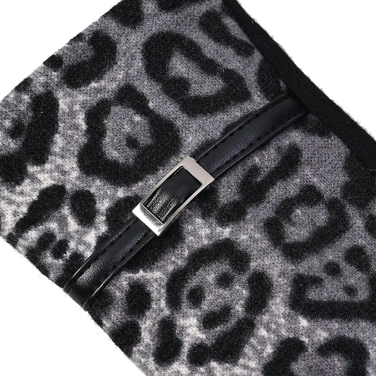 Leopard Skin Printed Hat and 1 Pair Gloves - Dark Gray image number 6