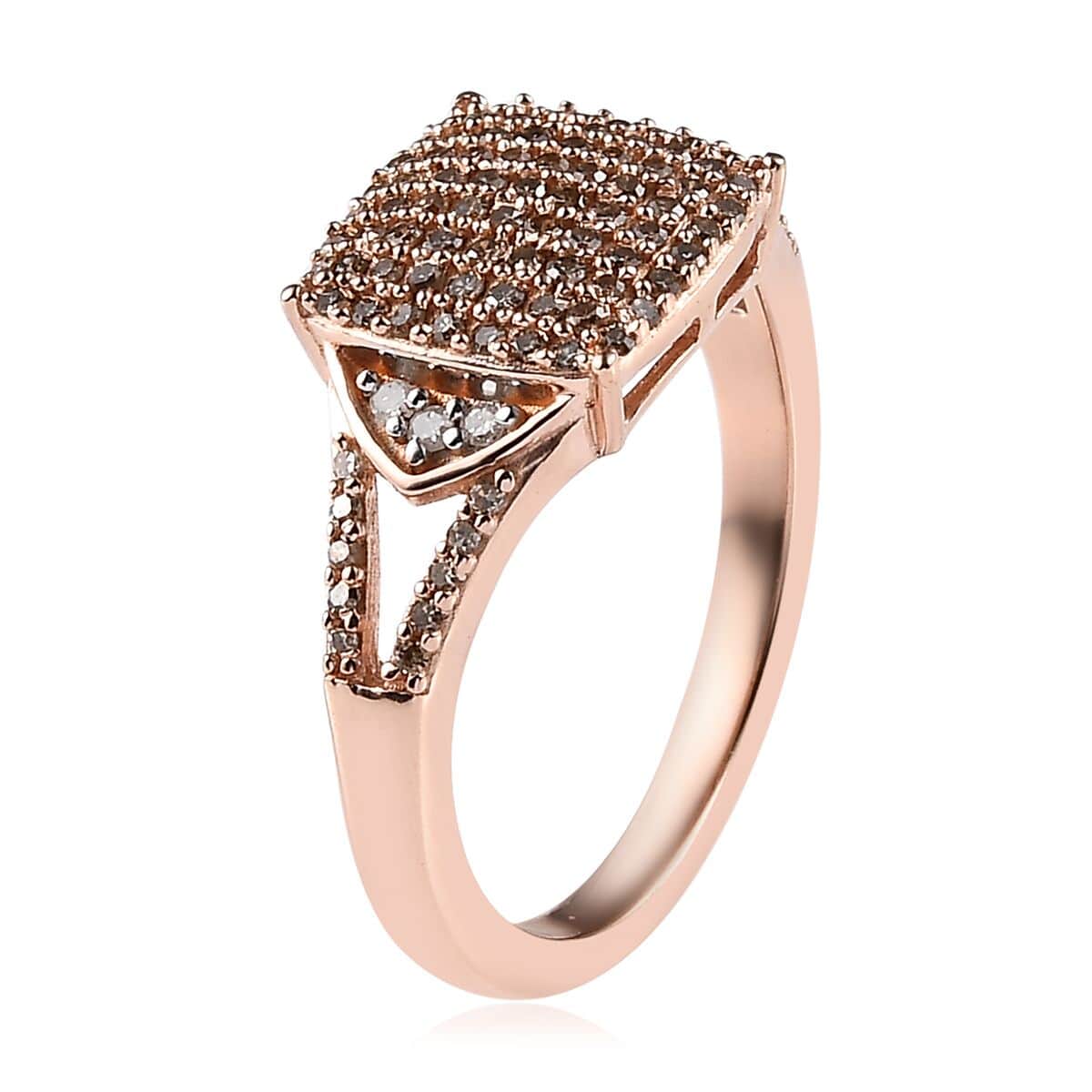 Natural Champagne and White Diamond 0.50 ctw Split Shank Ring in Vermeil Rose Gold Over Sterling Silver (Size 10.0) (Del. In 10-12 Days) image number 3