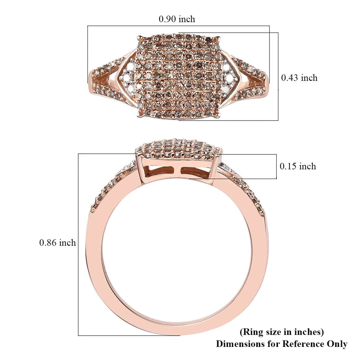 Natural Champagne and White Diamond 0.50 ctw Split Shank Ring in Vermeil Rose Gold Over Sterling Silver (Size 10.0) (Del. In 10-12 Days) image number 5