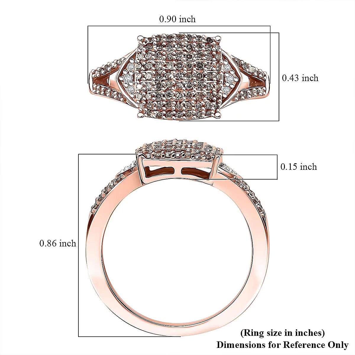 D'Joy Natural Champagne and White Diamond 0.50 ctw Split Shank Ring in Vermeil Rose Gold Over Sterling Silver (Size 6.0) image number 6