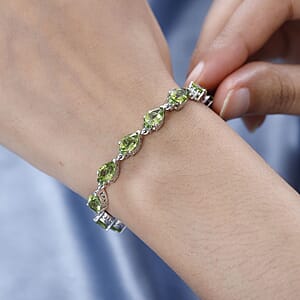 Premium Peridot and Chrome Diopside Bracelet in Rhodium Over Sterling Silver (8.00 In) 19.75 ctw