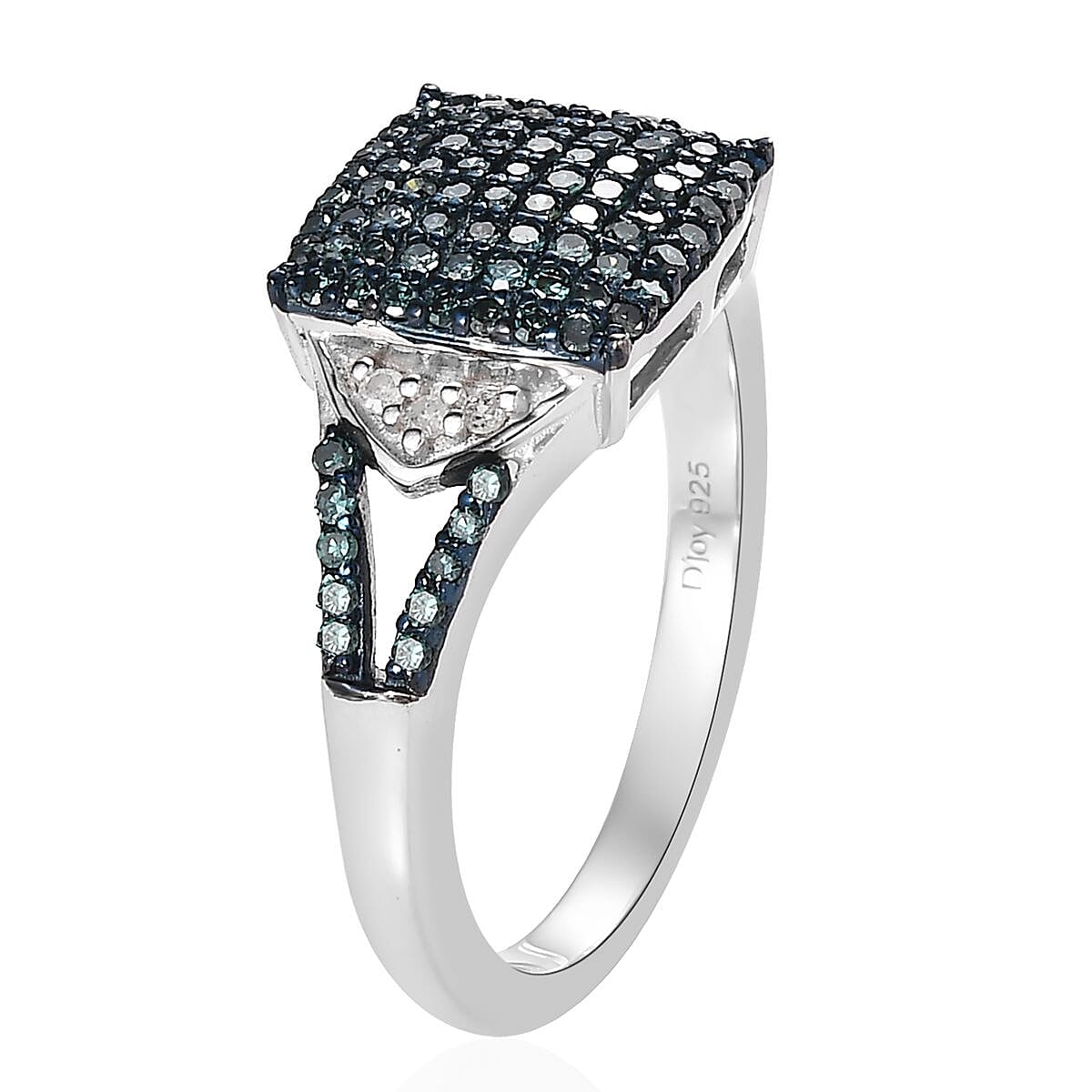Blue Diamond (IR), Diamond Split Shank Ring in Platinum Over Sterling Silver (Size 10.0) 0.50 ctw