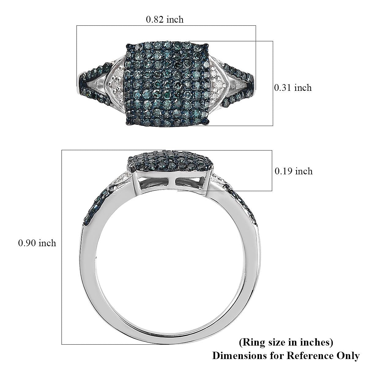 Blue Diamond (IR), Diamond Split Shank Ring in Platinum Over Sterling Silver (Size 10.0) 0.50 ctw
