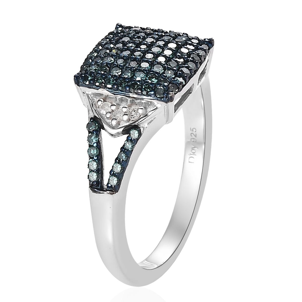 Blue and White Diamond Split Shank Ring in Platinum Over Sterling Silver (Size 9.0) 0.50 ctw image number 3