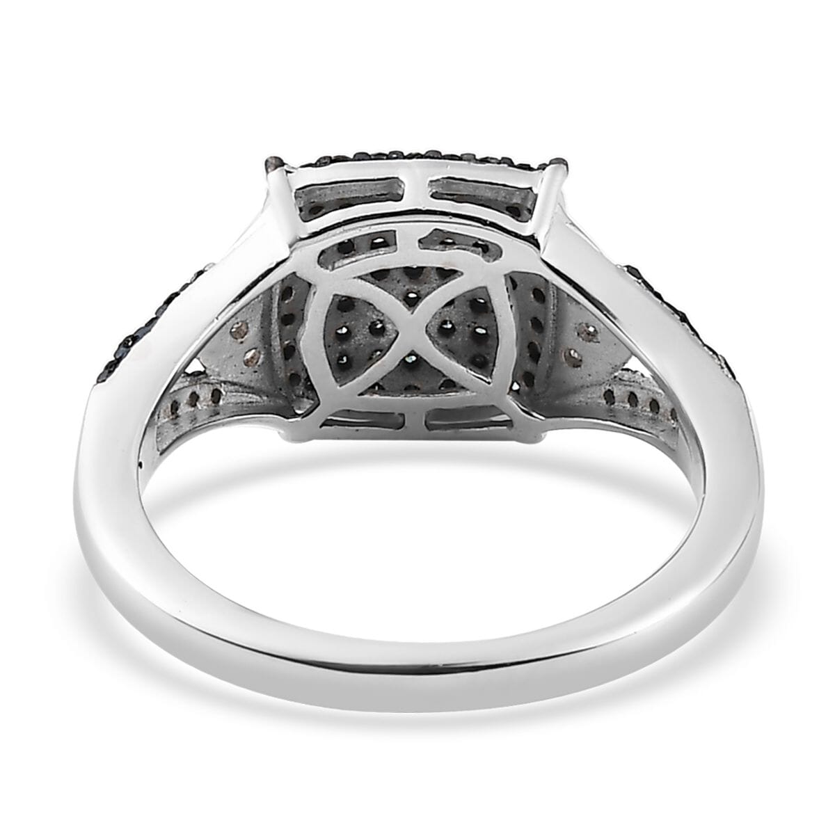Blue and White Diamond Split Shank Ring in Platinum Over Sterling Silver (Size 9.0) 0.50 ctw image number 4