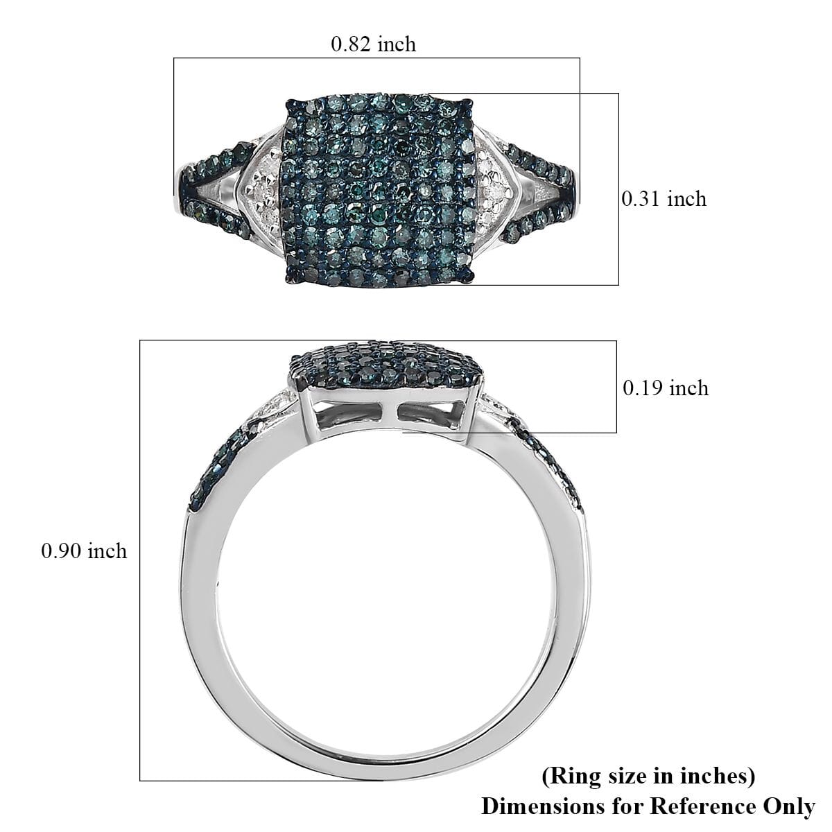 Blue and White Diamond Split Shank Ring in Platinum Over Sterling Silver (Size 9.0) 0.50 ctw image number 5