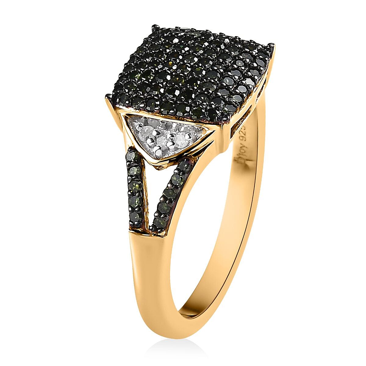 Green and White Diamond Split Shank Ring in Vermeil Yellow Gold Over Sterling Silver (Size 8.0) 0.50 ctw image number 3