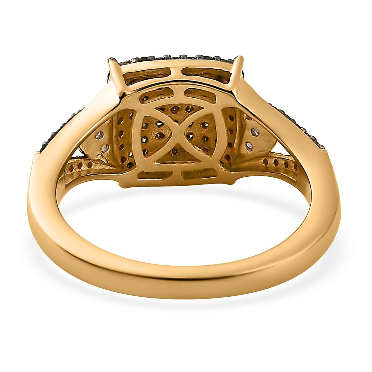 Green and White Diamond Split Shank Ring in Vermeil Yellow Gold Over Sterling Silver (Size 8.0) 0.50 ctw image number 4