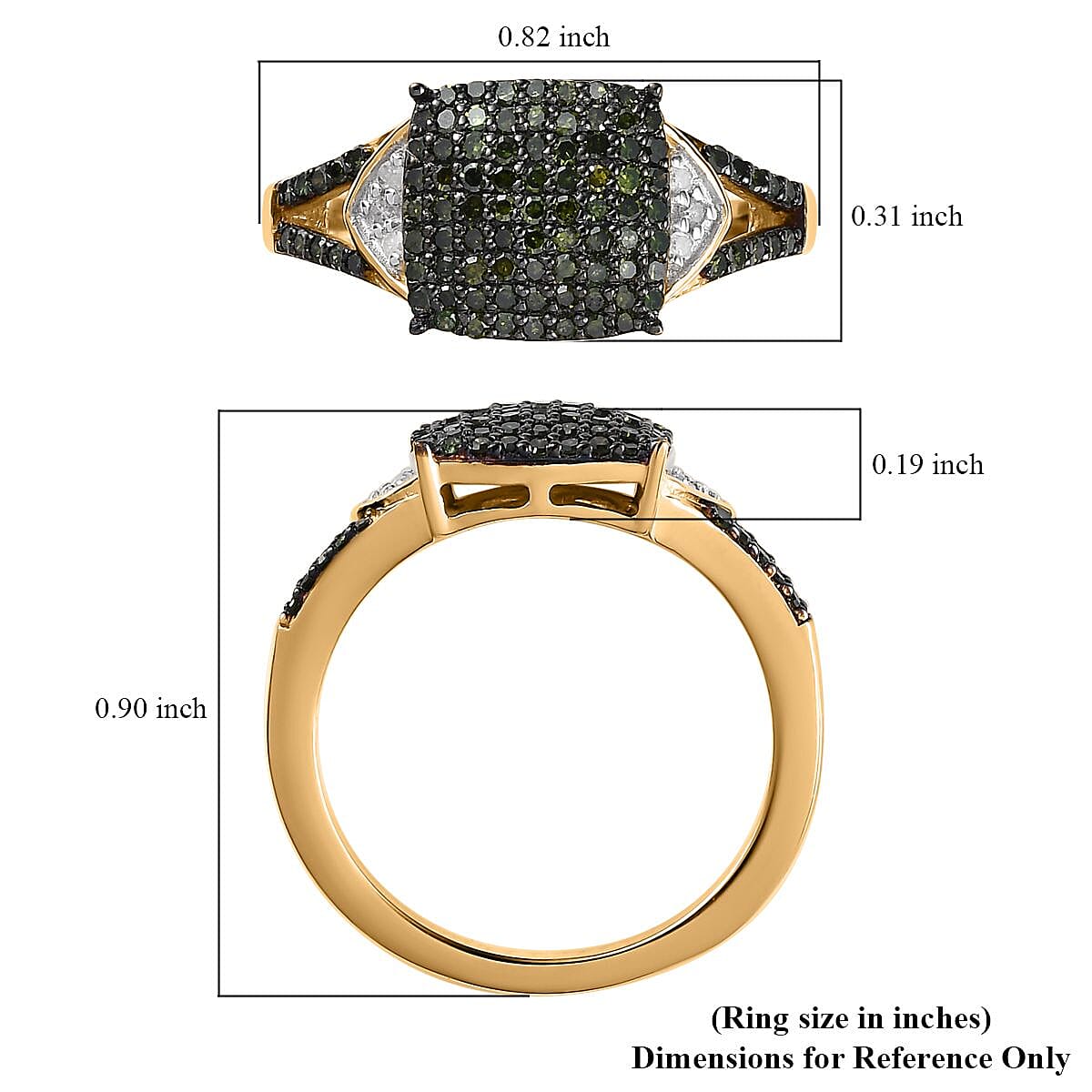 Green and White Diamond Split Shank Ring in Vermeil Yellow Gold Over Sterling Silver (Size 8.0) 0.50 ctw image number 5