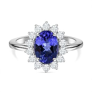 Tanzanite and Moissianite 1.83 ctw Ring in Rhodium Over Sterling Silver (Size 9.0)